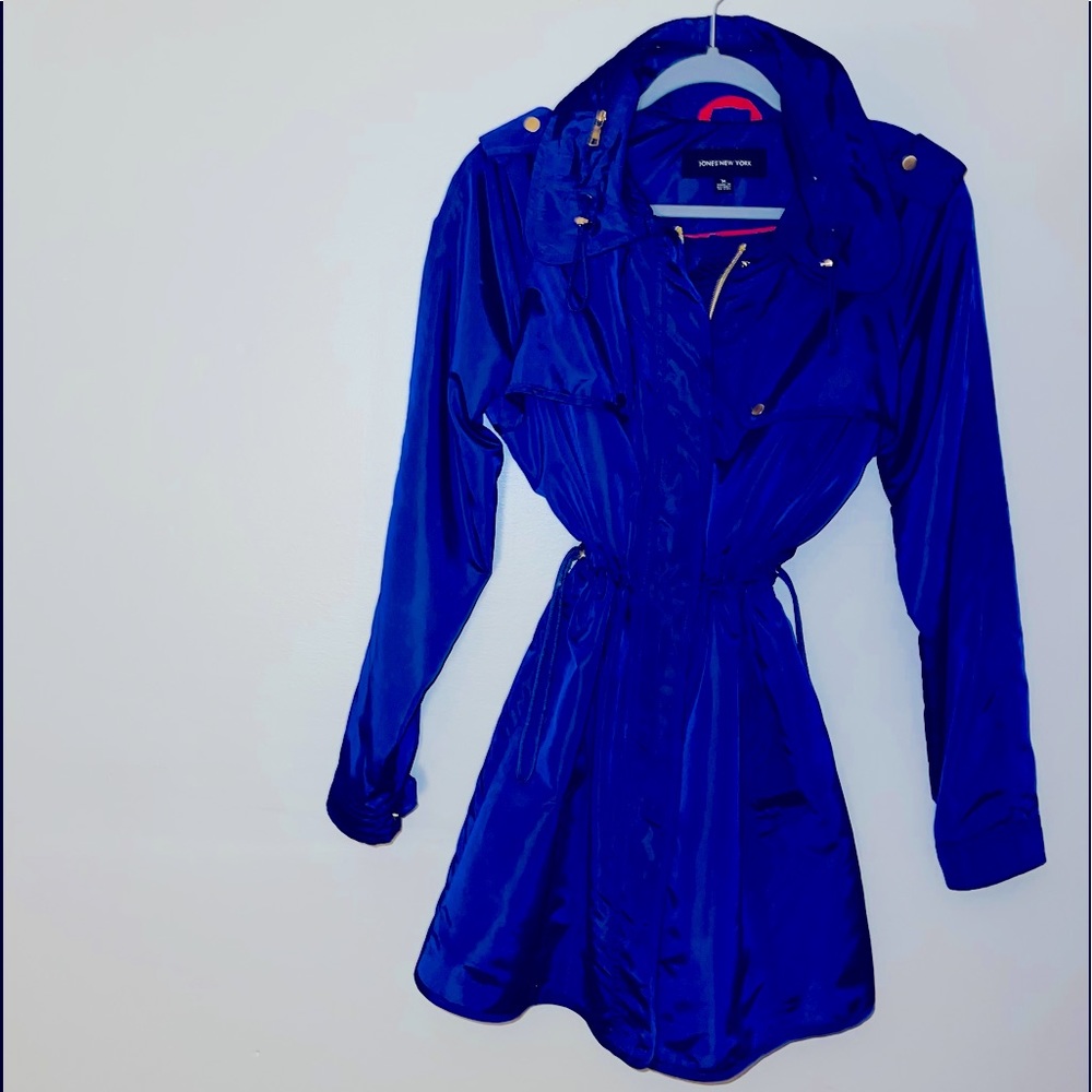 Available: Jones New York Blue Hooded Light Weight Jacket / Rain Coat with Hood.